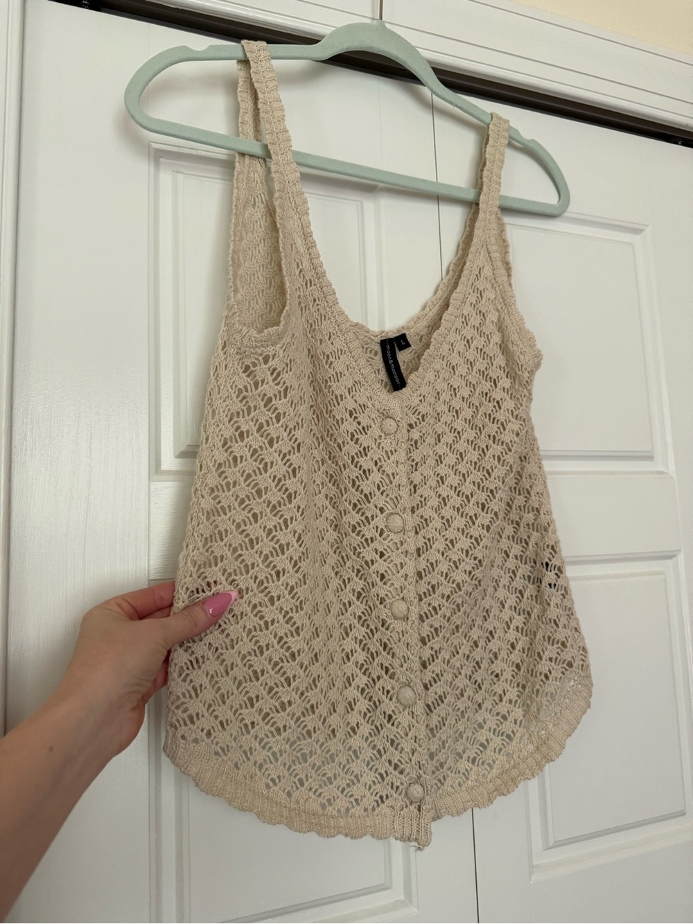 moon & madison Light Beige Crochet Button-Front Tank